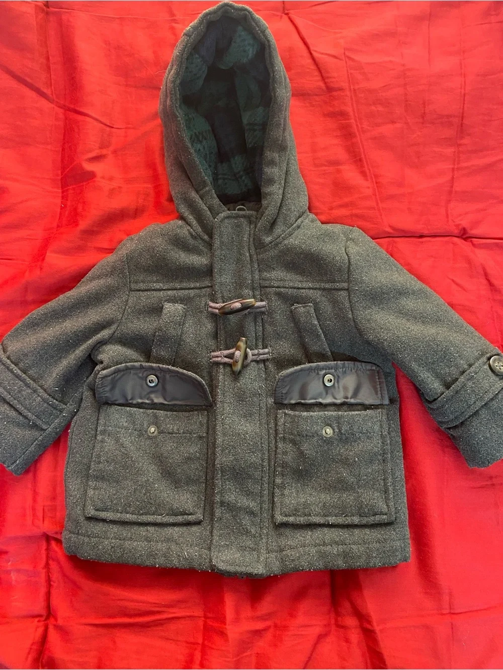 Carter’s Kids Hooded Toggle Coat - Dark Gray Size 12 Months